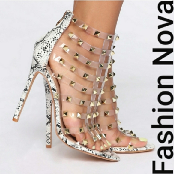 Fashion Nova Shoes - Studded Snakeskin Cage Heels